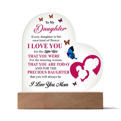 Daughter Own Kind Of Flower Printed Heart Acrylic Plaque
